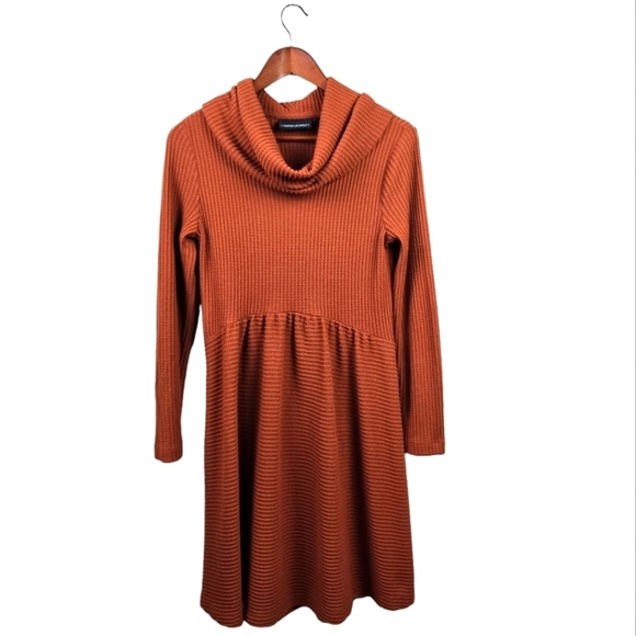 CYNTHIA ROWLEY Waffle Knit‎ Sweater Dress Cowl Neck Long Sleeve Rust Womens Sz M - Picture 1 of 11